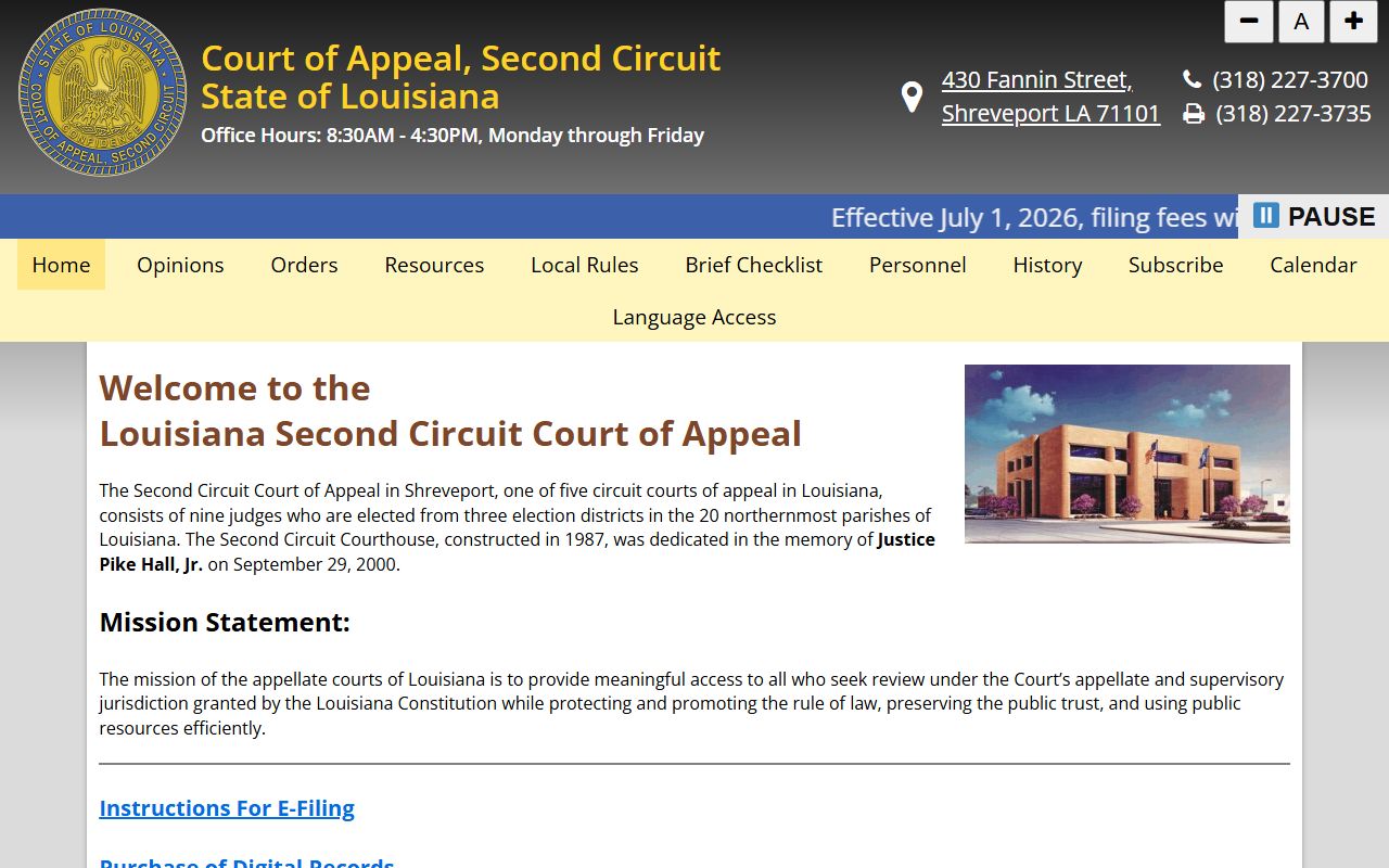 West Carroll Parish court dockets Court of Appeal Second Circuit