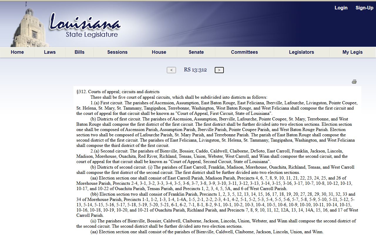 West Carroll Parish court dockets Louisiana Court of Appeal circuit statute
