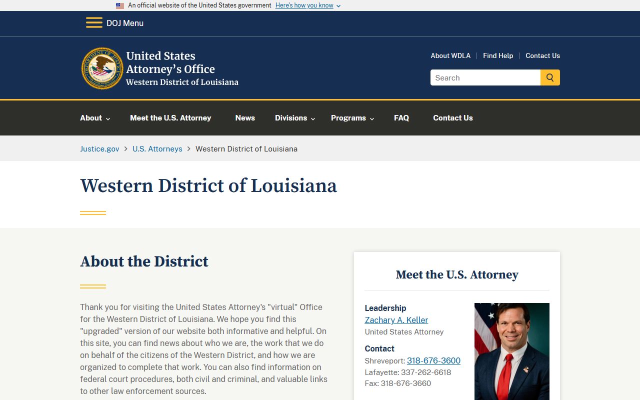 West Carroll Parish criminal court records U.S. Attorney Western District of Louisiana
