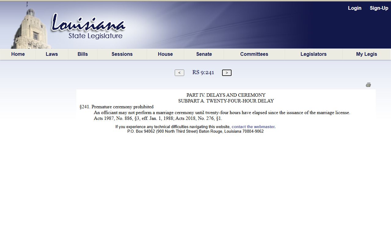 West Carroll Parish marriage and divorce records Louisiana marriage license delay statute